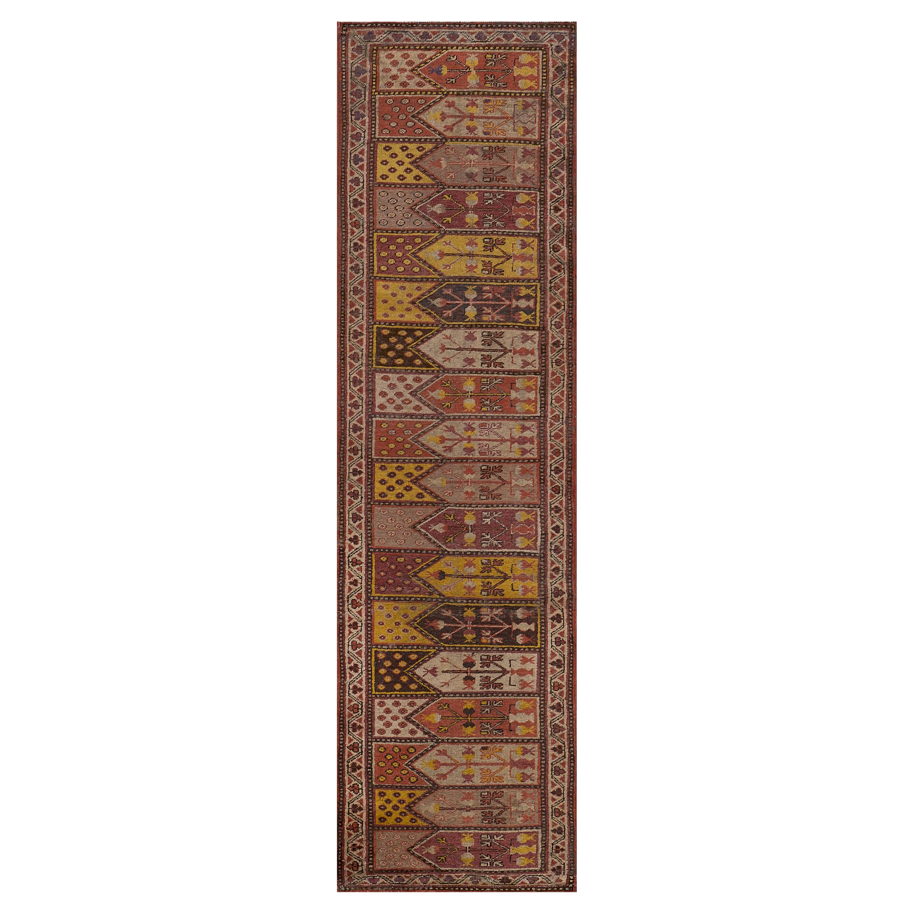 Antique Traditional Hand-Woven Wool Paneled Khotan Runner
