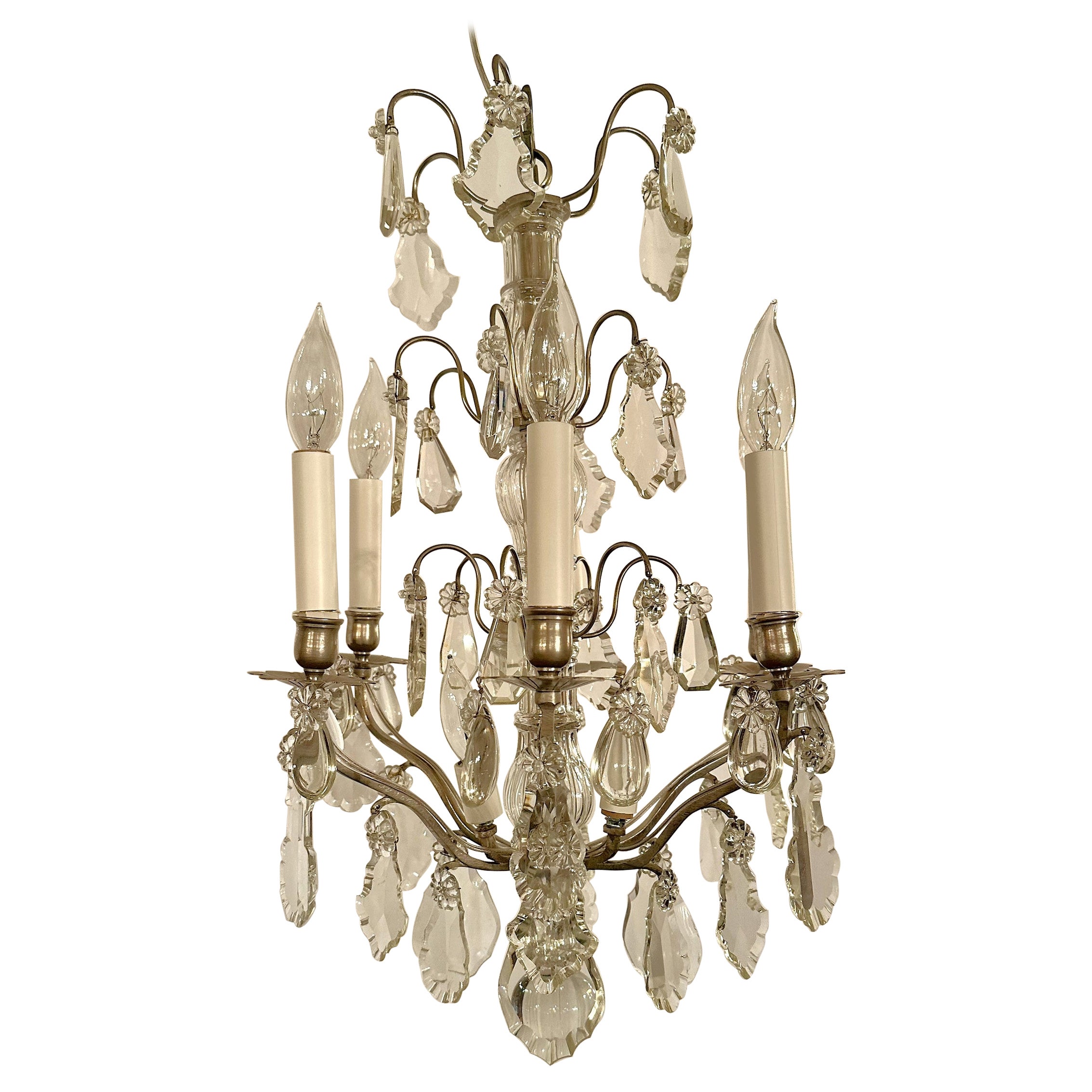 Antique French Silvered Bronze and Cut Crystal Chandelier, Circa 1880-1900.