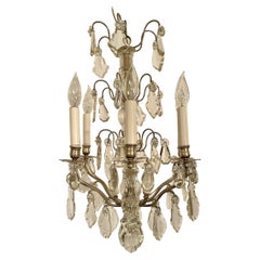 Antique French Silvered Bronze and Cut Crystal Chandelier, Circa 1880-1900.