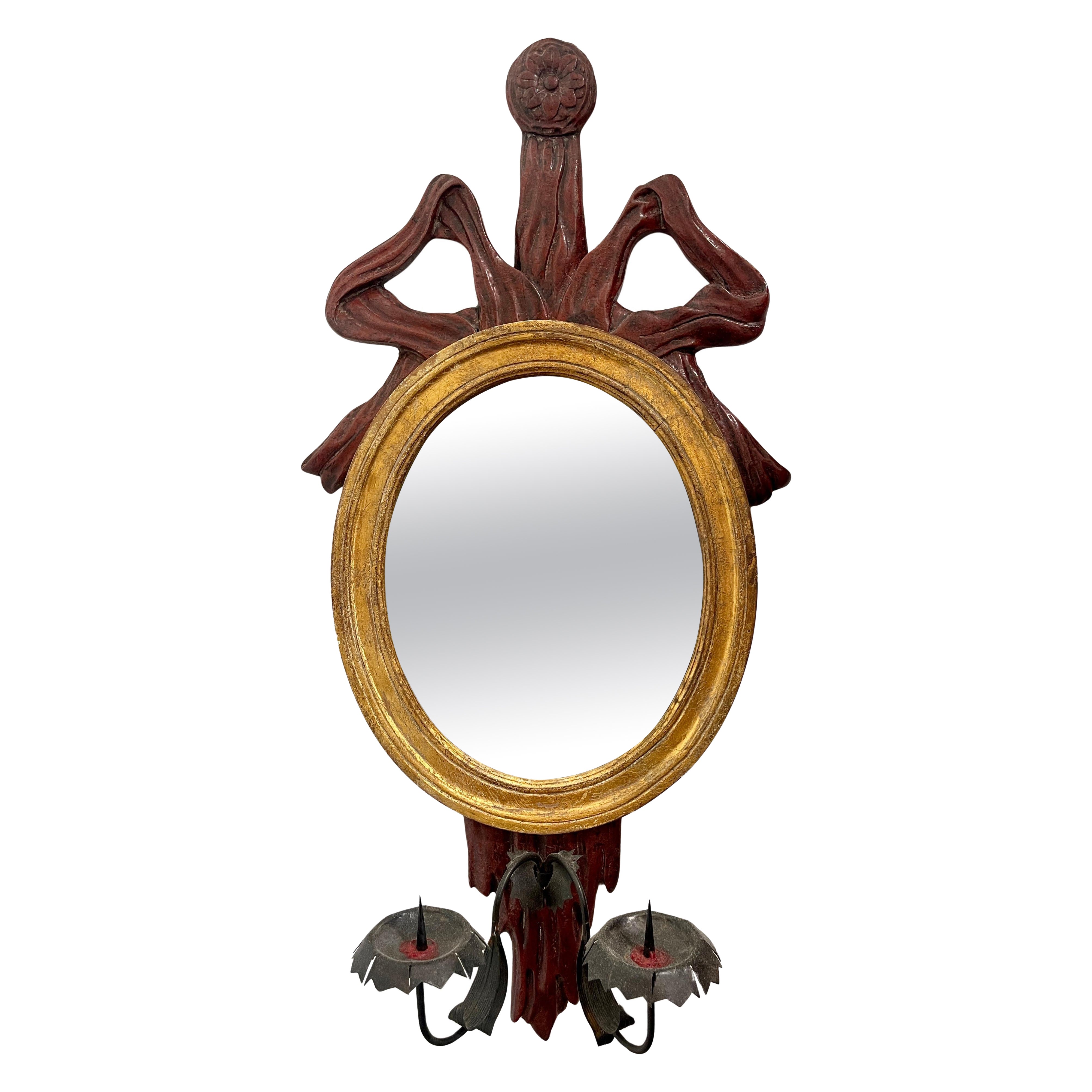 French Baroque Style Ribbon & Bow Wall Mirror Sconce Candle Holder