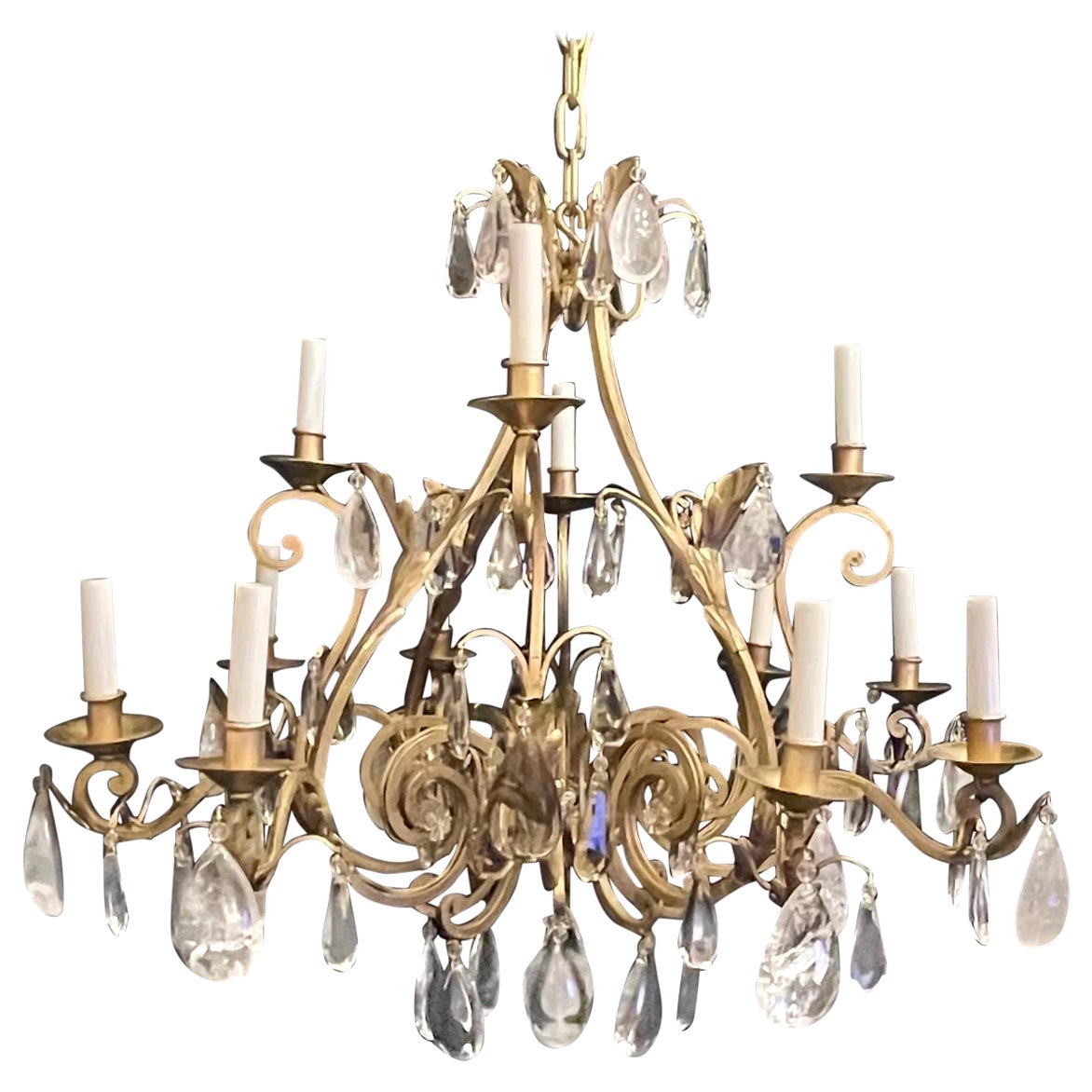 Wonderful Maison Baguès Louis XVI Large Rock Crystal Twelve-Light Chandelier