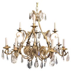 Wonderful Maison Baguès Louis XVI Large Rock Crystal Twelve-Light Chandelier