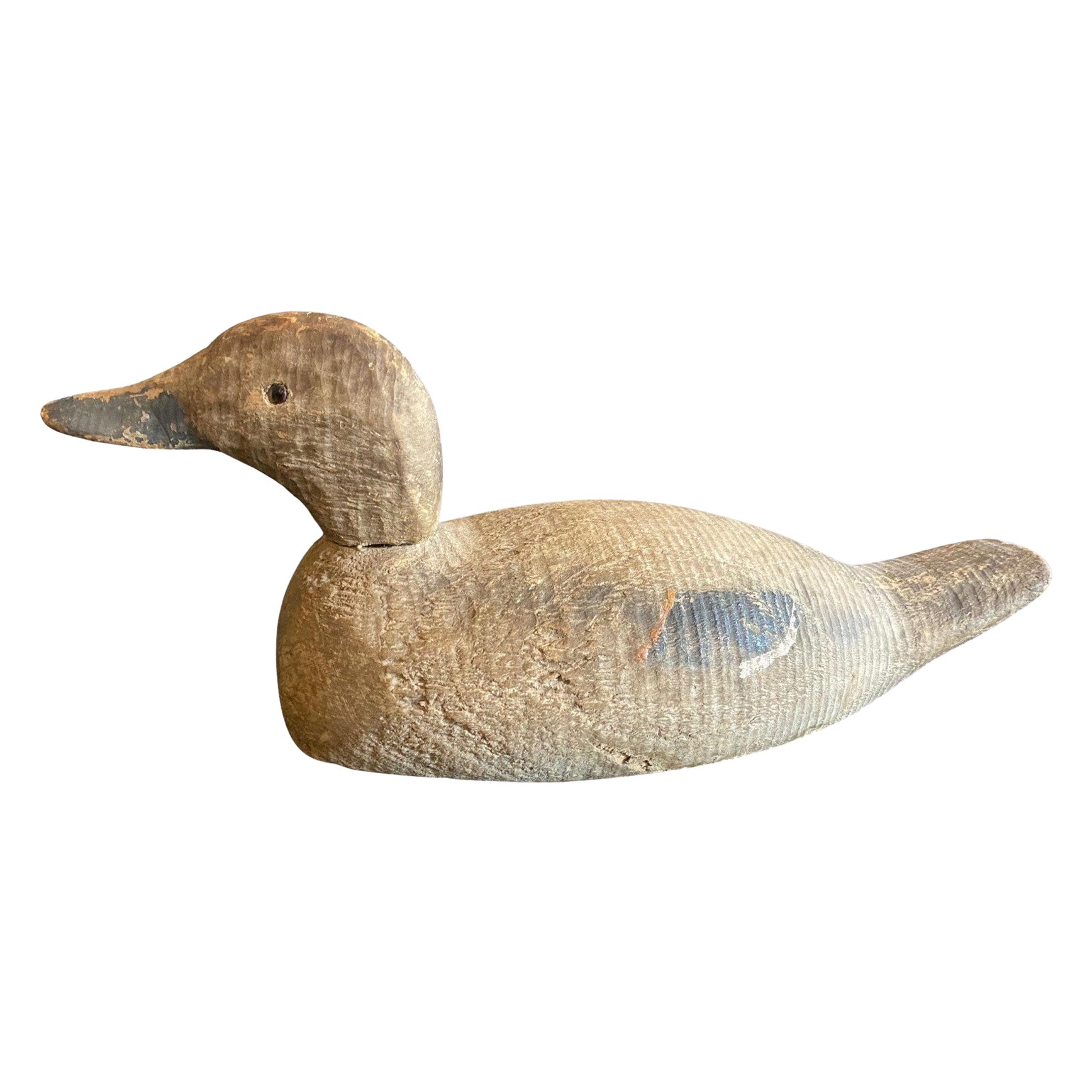 Hand Carved Large Vintage Antique Wood Duck Decoy Sculpture, Early 20th Century