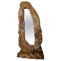 1970s Artisan-Made Wood Floor Mirror