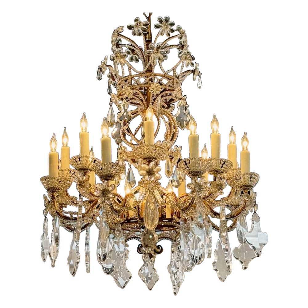 Lustre italien du début du 20e siècle en perles et cristal