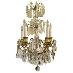 Estate French Gold Bronze and Cut Crystal Chandelier, Circa 1920-1930.