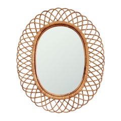 Mid Century Oval Bamboo Mirror Italy 60s