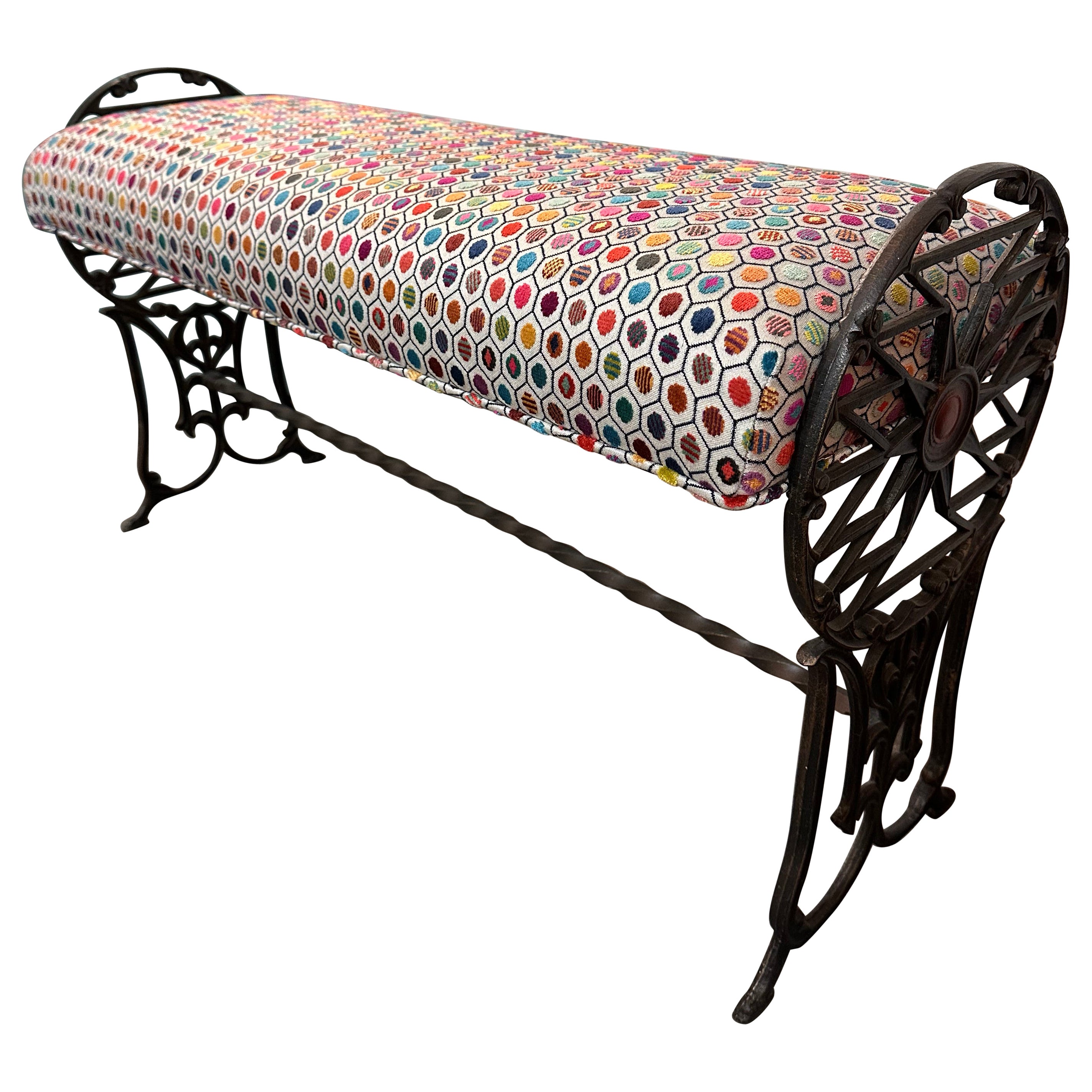 Panchina in ghisa Art Déco / Art Nouveau rivestita in velluto Pelangi