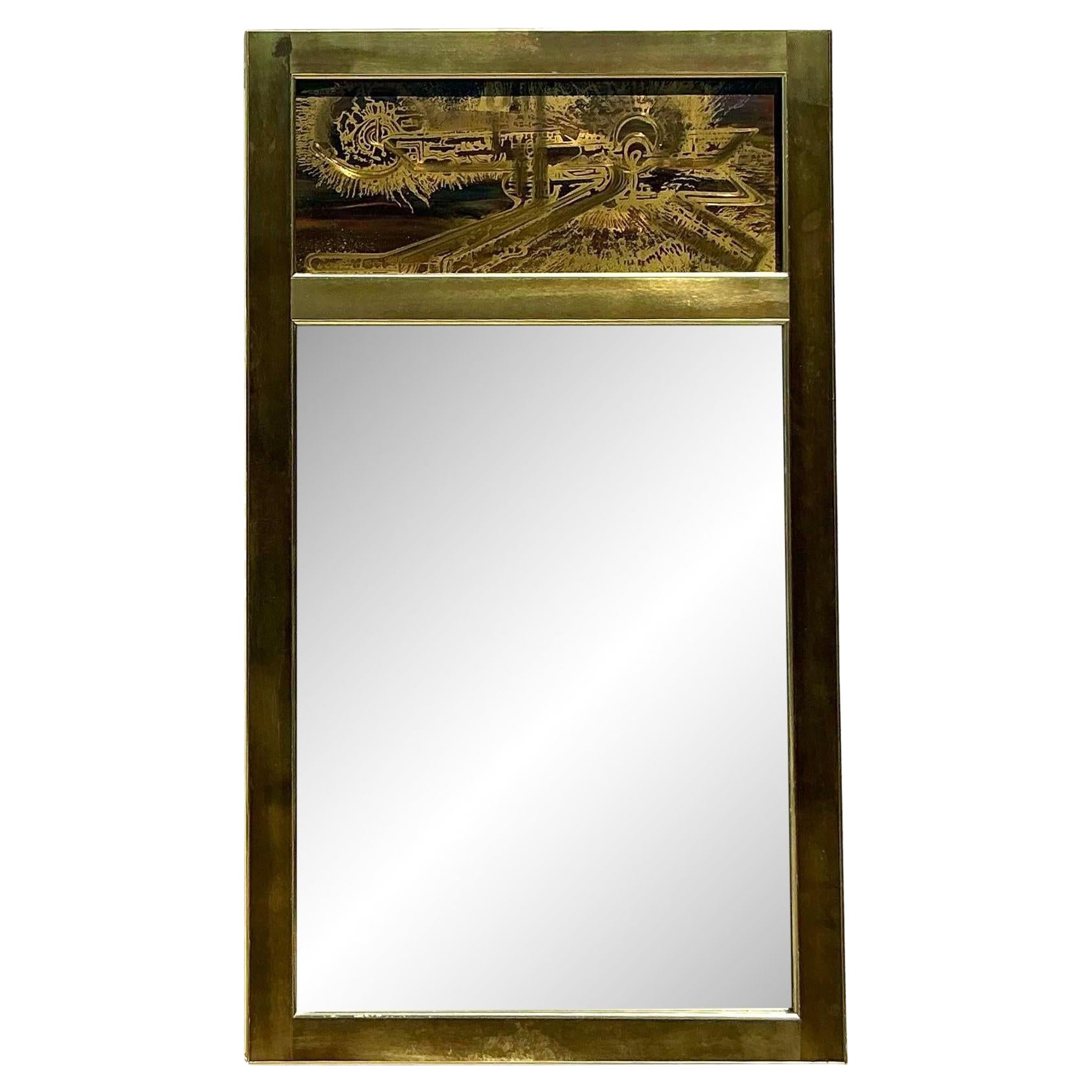 Vintage Boho Acid Etched Mirror After Bernard Rohne for Mastercraft