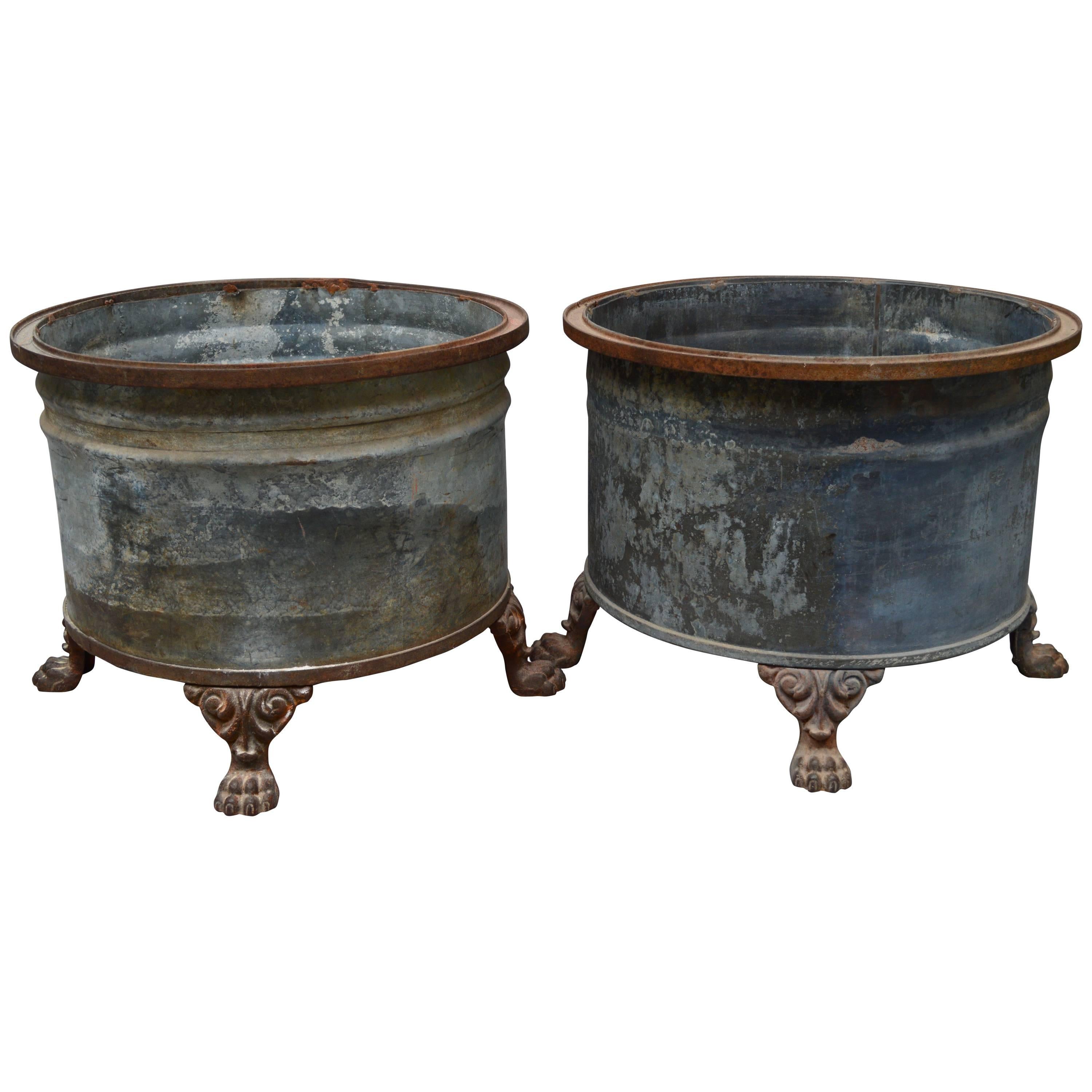 A Pair of Large French Planters with Lion Paw Feet 