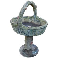 Large Vintage French Caststone Faux Bois Basket Planter on Stand 5