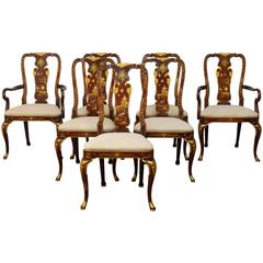Set of Seven Chinoiserie Queen Anne Dining Chairs