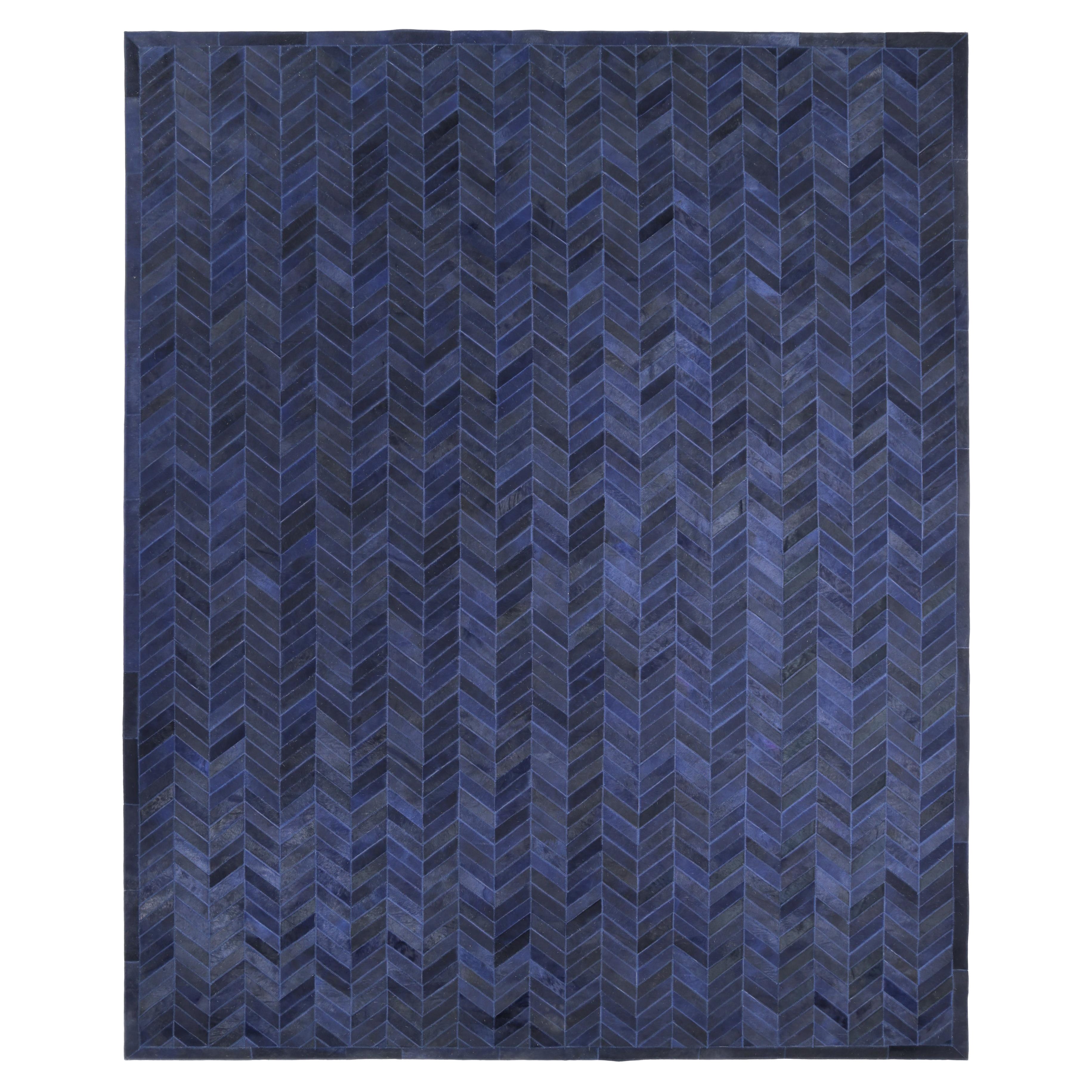 Tapis de sol contemporain bleu à chevrons fait à la main 8' 0" x 10' 0"