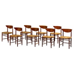 Set of Eight Teak and Papercord Chairs by Hvidt & Mølgaard Nielsen Søborg, 1955