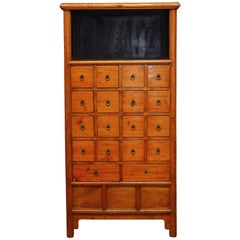 Vintage Chinese Elm Apothecary Display Cabinet