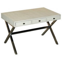 ViNTAGE CHROME X FRAME CROCODILE ALLIGATOR LEATHER PATINA WRITING TABLE DESK