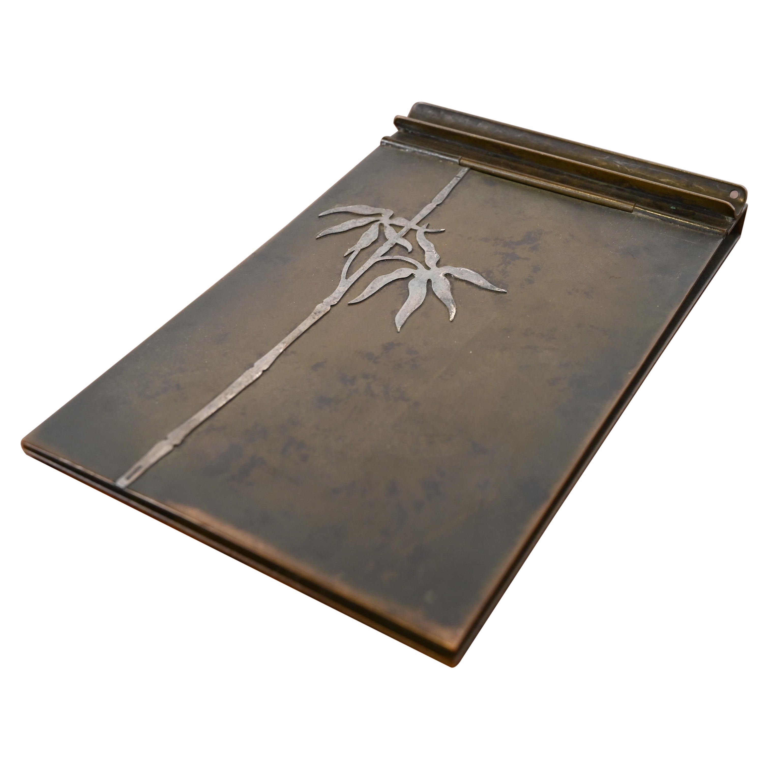 Heintz Arts & Crafts Sterling Silver on Bronze Notepad Holder With Pen Rest