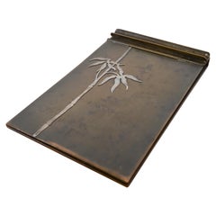 Heintz Arts & Crafts Sterling Silver on Bronze Notepad Holder With Pen Rest