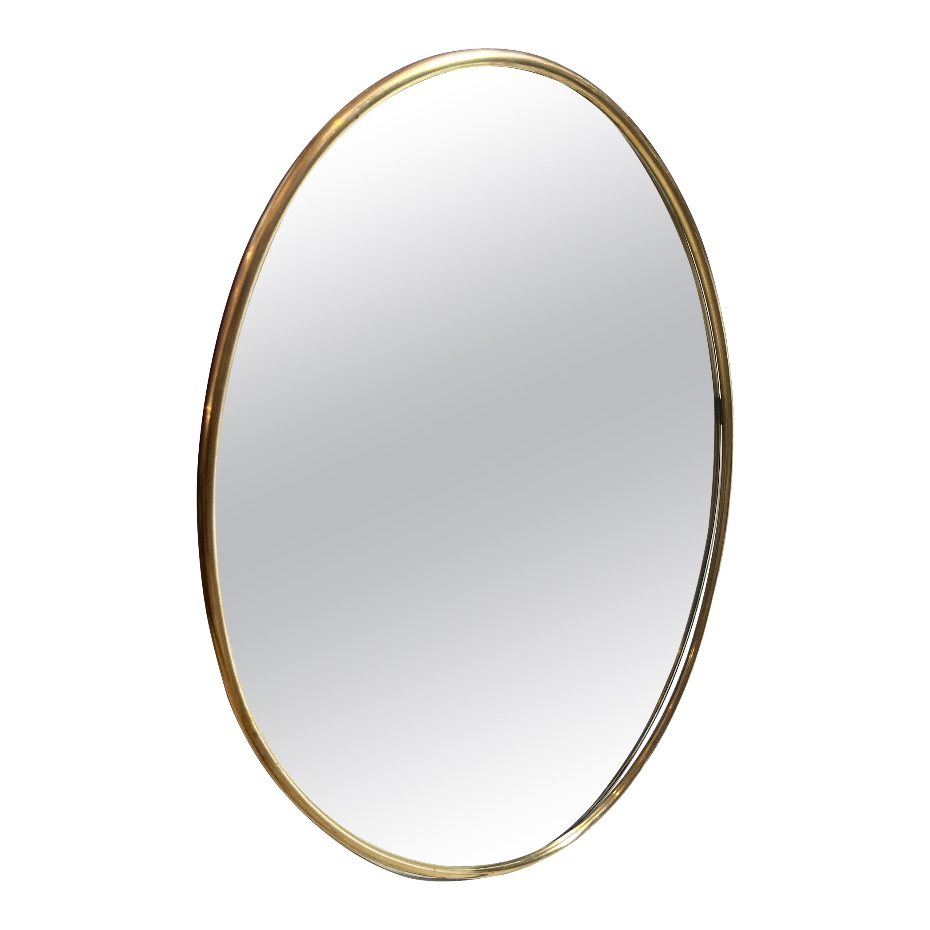 1960s Gio Ponti Style Mid-Century Modern Solid Brass Oval Wall Mirror