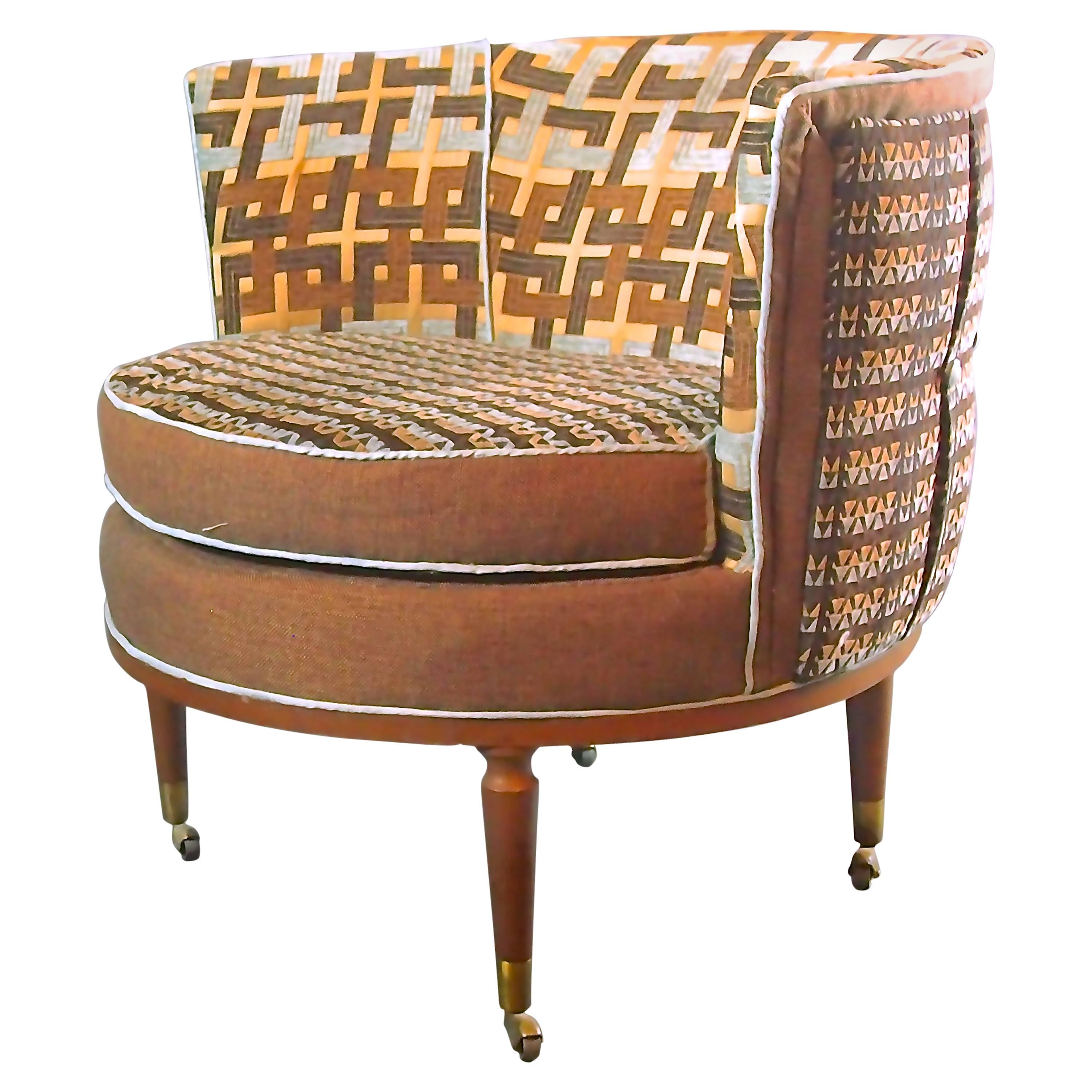 Mid Century Barrel Chair in Brown and Blue--3 in stock For Sale