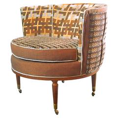 Mid Century Barrel Chair in Brown and Blue--3 in stock