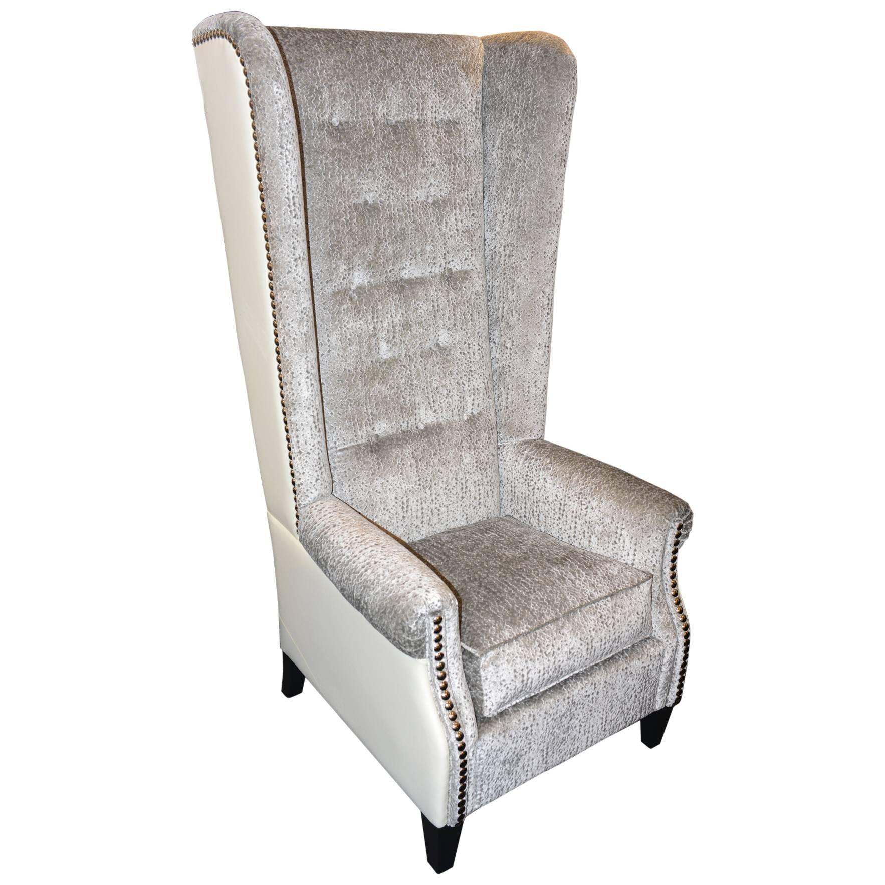 Greenwich Armchair with Atlanta Fabric and Back in Tango Cream Genuine Leather For Sale