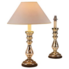 Vintage Mercury Glass table Lamps with shades. 1940s, English, set