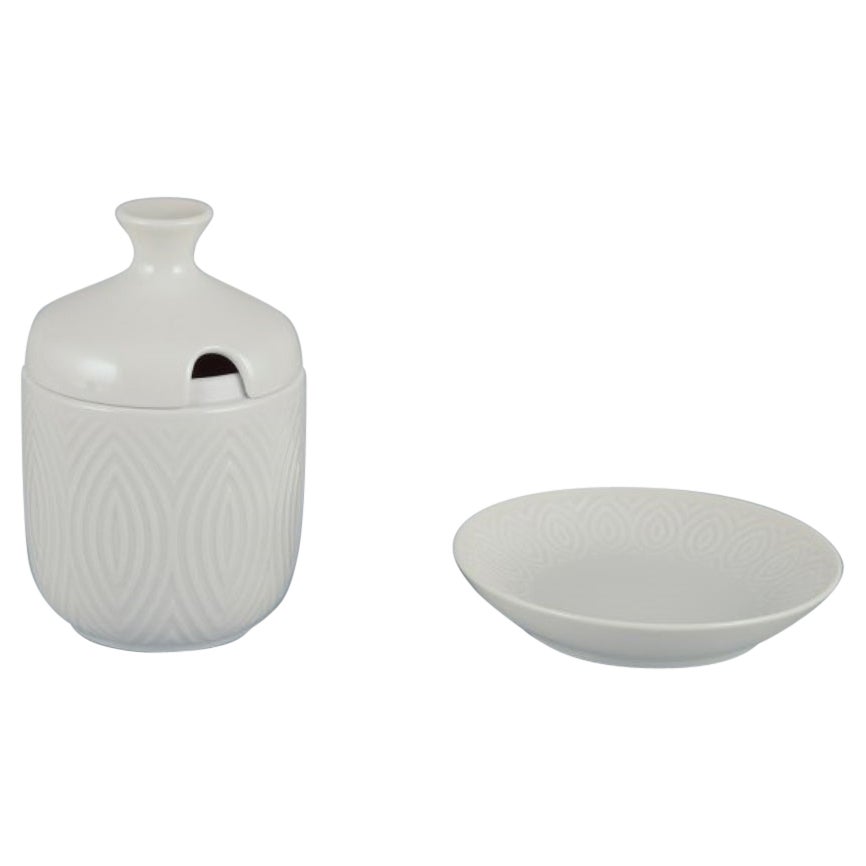 Axel Salto for Royal Copenhagen. Mustard pot and small bowl in porcelain.