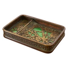 Tiffany Studios New York Grapevine Pattern Bronze and Slag Glass Catchall Tray