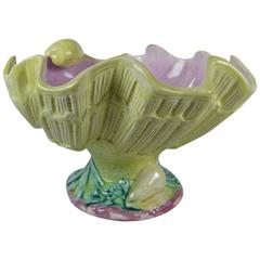 English Majolica Shell Form Footed Compote