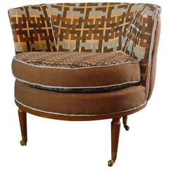 Vintage Mid Century Barrel Chair in Brown and Blue--3 in stock