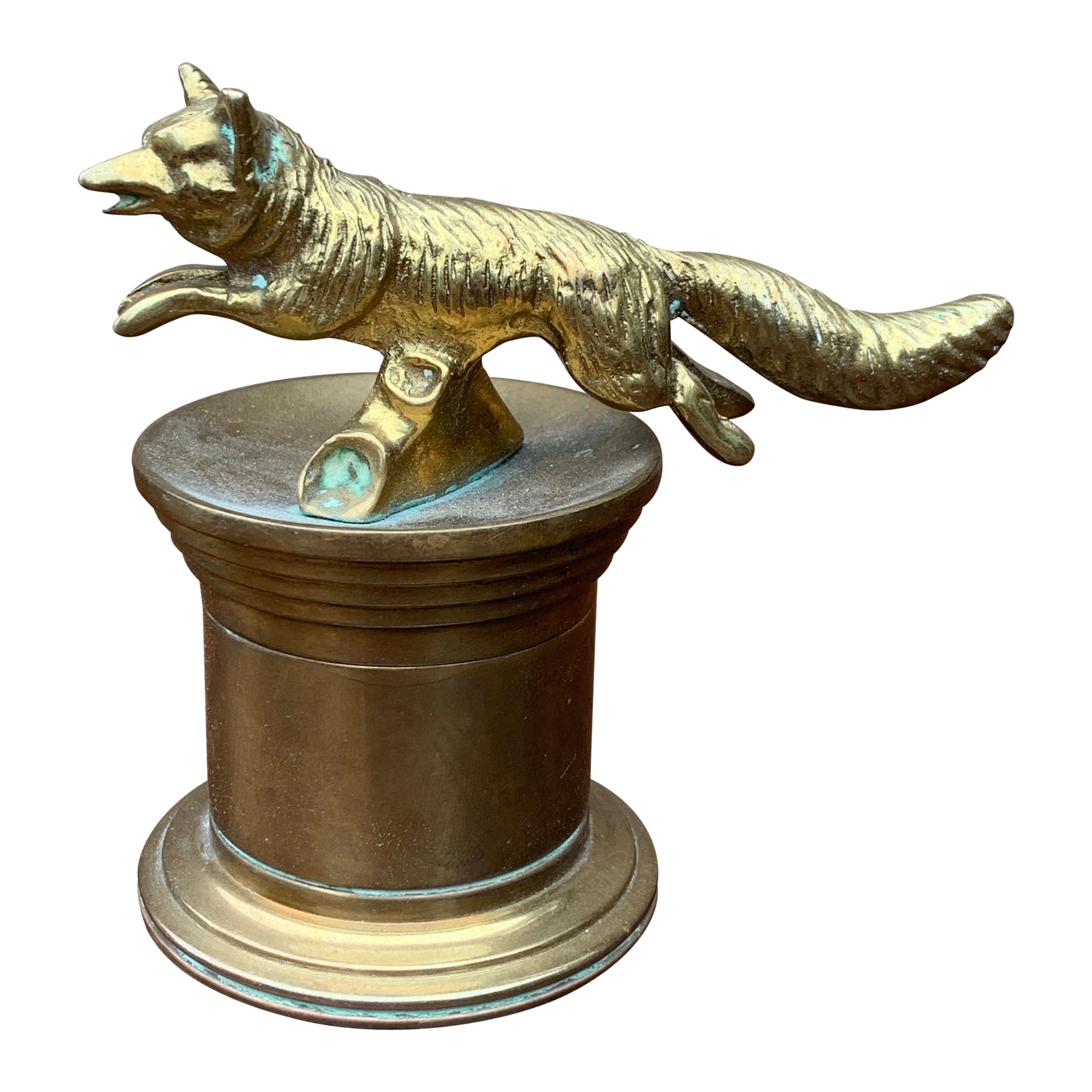 Antique Bronze Fox Stamp Roll Holder, Early 20th Century