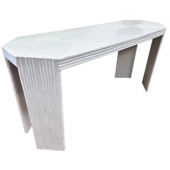 Mid Century Modern Split Reed Bamboo Marquetry Console Table
