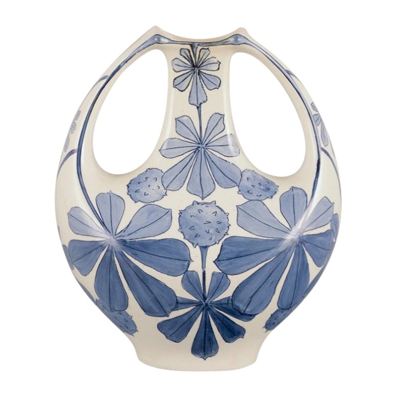Alf Wallander for Rörstrand. Art Nouveau vase in faience with double handles.