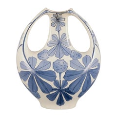 Alf Wallander for Rörstrand. Art Nouveau vase in faience with double handles.