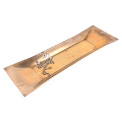 Plateau à stylos Heintz Arts & Crafts en argent sterling sur bronze