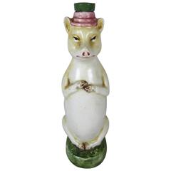 Antique French Majolica Figural Pig Bottle