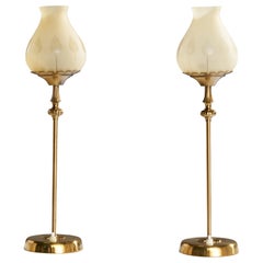 Einar Bäckström, Table Lamps, Brass, Glass, Sweden, 1950s