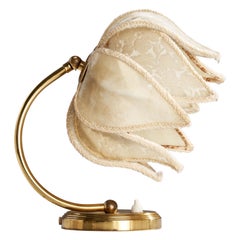 Swedish Designer, Table Lamp, Brass, Fabric, Sweden, 1930s