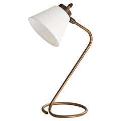 Designer italien, lampe de bureau, laiton, tissu, Italie, années 1940