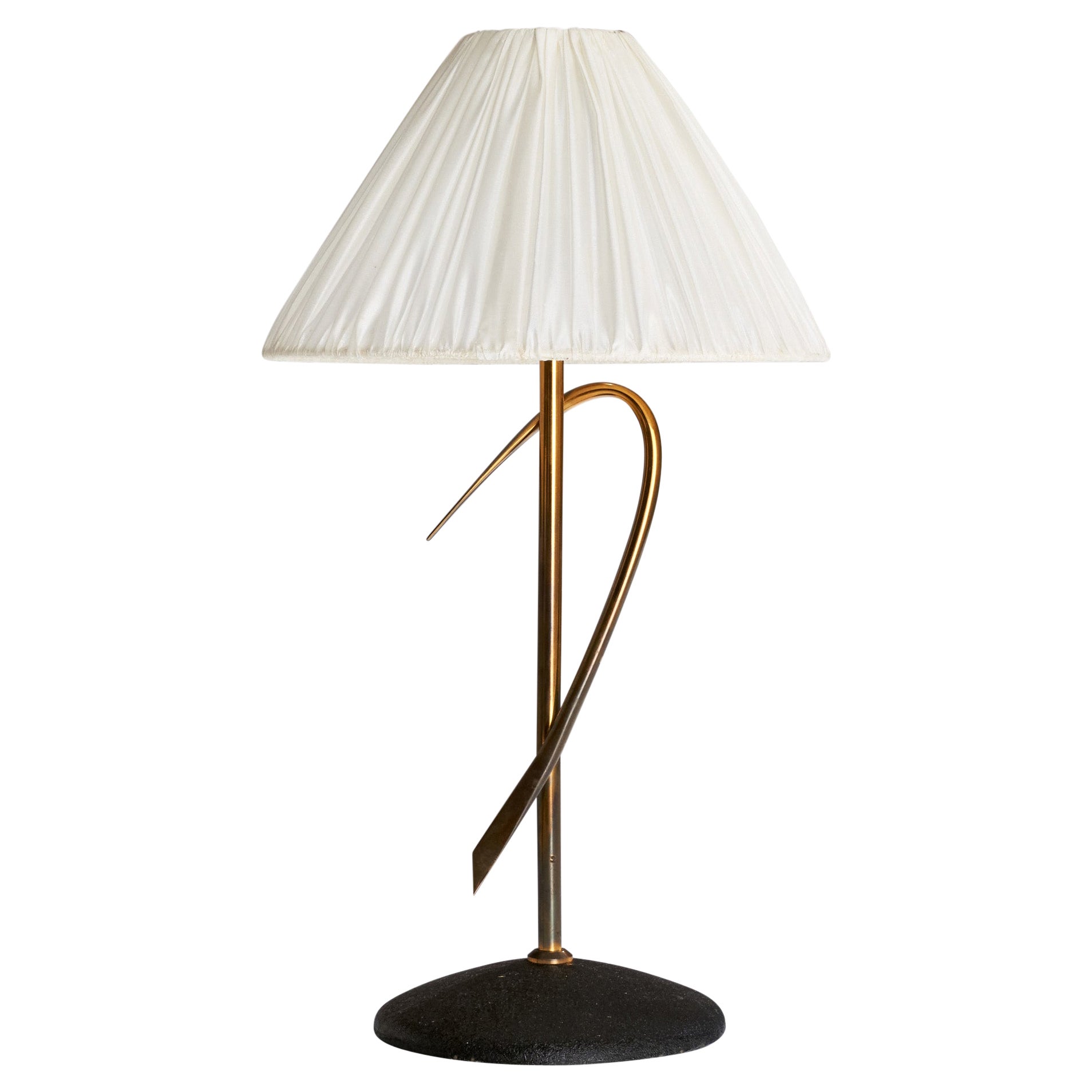 French Designer, Table Lamp, Brass, Metal, Fabric, France, 1950s