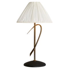 French Designer, Table Lamp, Brass, Metal, Fabric, France, 1950s