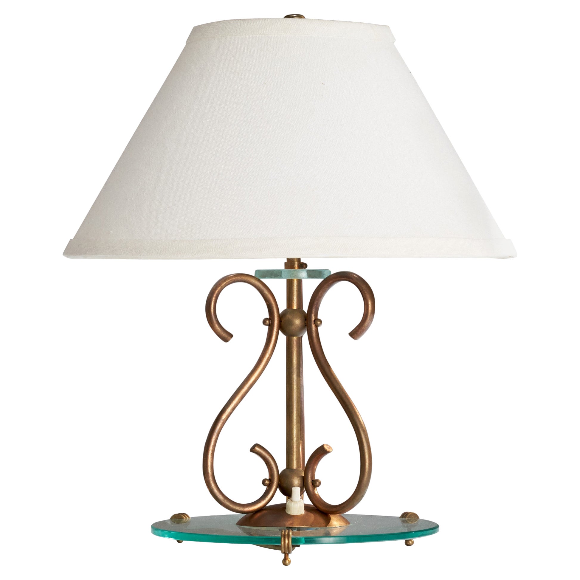 Lampada da tavolo di design italiano, ottone, vetro, Italia, anni '40