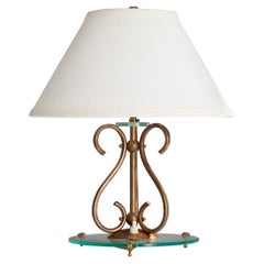 Lampada da tavolo di design italiano, ottone, vetro, Italia, anni '40