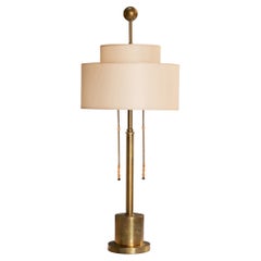 Austrian Designer, Table Lamp, Brass, Wood, Fabric, Austria, 1930s