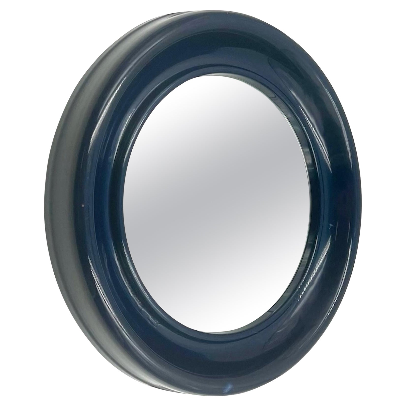 Vintage Wall Mirror with Bold Plastic Blue Frame, 1960s
