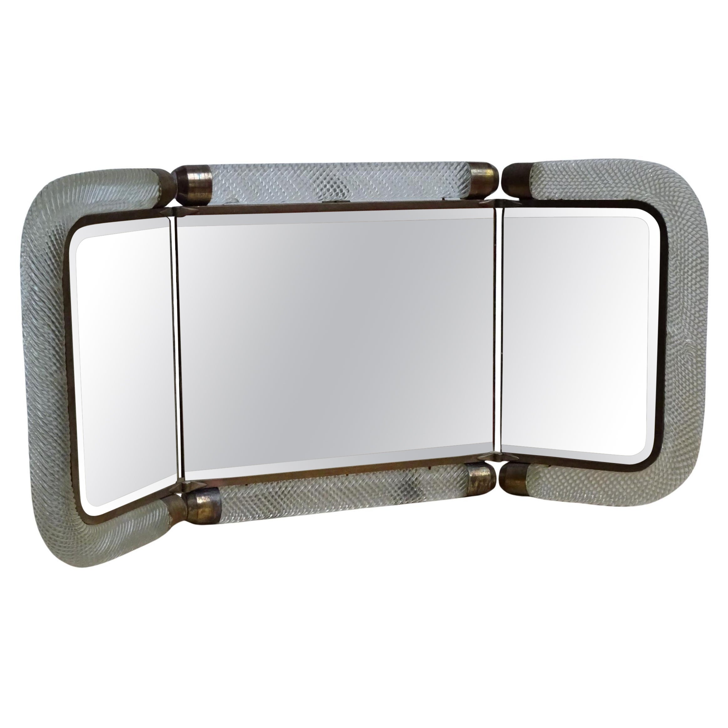 Klappbarer Toilettenspiegel aus Muranoglas, 1930er Jahre