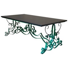 French 1940s Wrought Iron and Slate Extending Dining Table