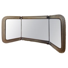 Folding toilet mirror in smoked worked Murano glass, 1930s