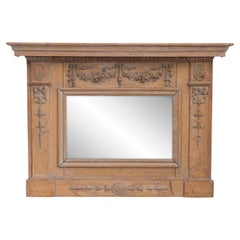 English 1780s Georgian Period Pine Mirror with Original Glass and Carved Swags